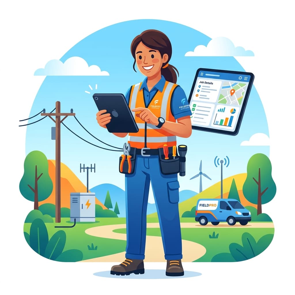 Happy Field Technician using Mobile App